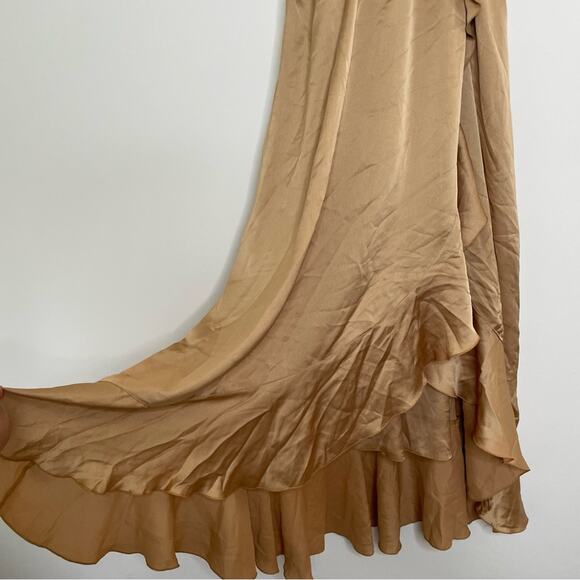 Show Me Your Mumu Samantha Ruffle Wrap Dress True Gold Luxe Satin Small - Picture 9 of 12